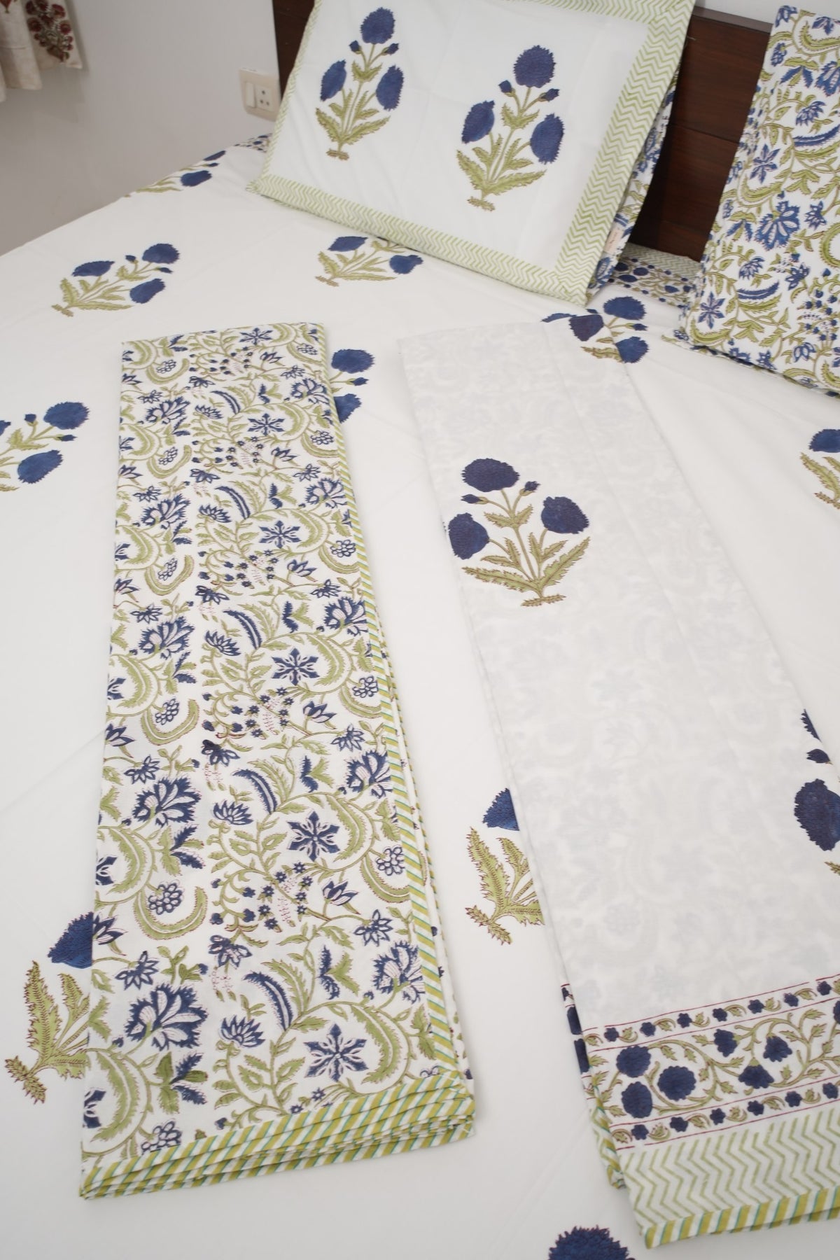 Blue Poppy Handblock Cotton Percale 300 TC Bedsheet
