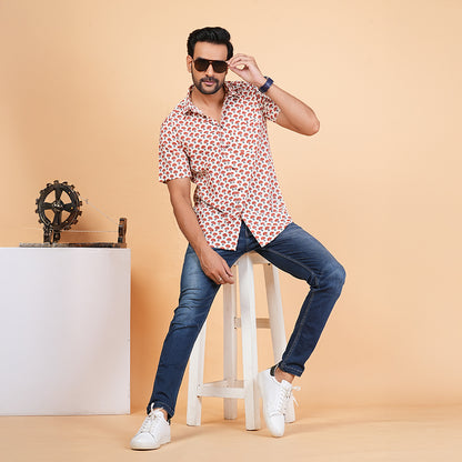 Rising Bloom on Cotton Cloud Half-Sleeves Shirt
