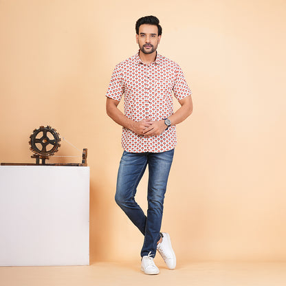 Rising Bloom on Cotton Cloud Half-Sleeves Shirt
