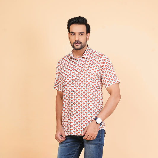 Rising Bloom on Cotton Cloud Half-Sleeves Shirt