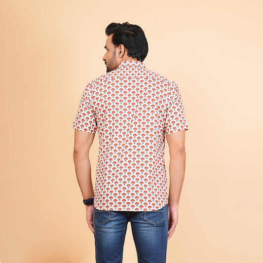 Rising Bloom on Cotton Cloud Half-Sleeves Shirt