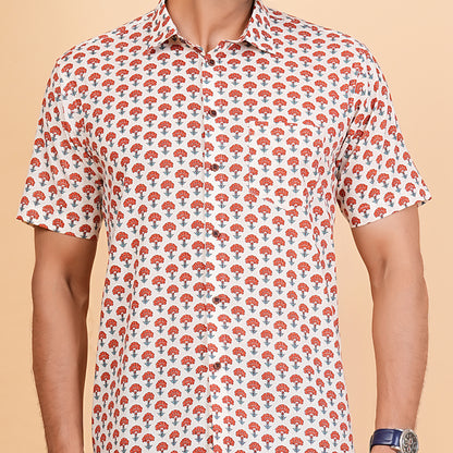 Rising Bloom on Cotton Cloud Half-Sleeves Shirt