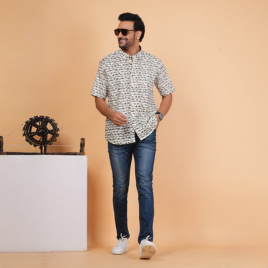 Olive Mist with Meadow Herd Half-Sleeves Shirt