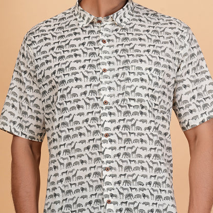 Olive Mist with Meadow Herd Half-Sleeves Shirt