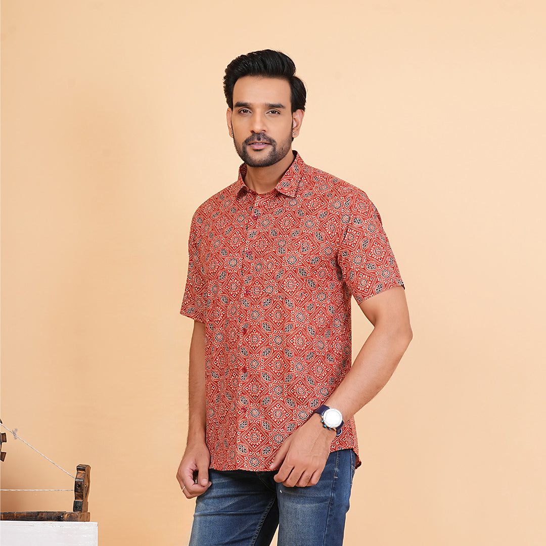 Red Ajrakh pattern Shirt