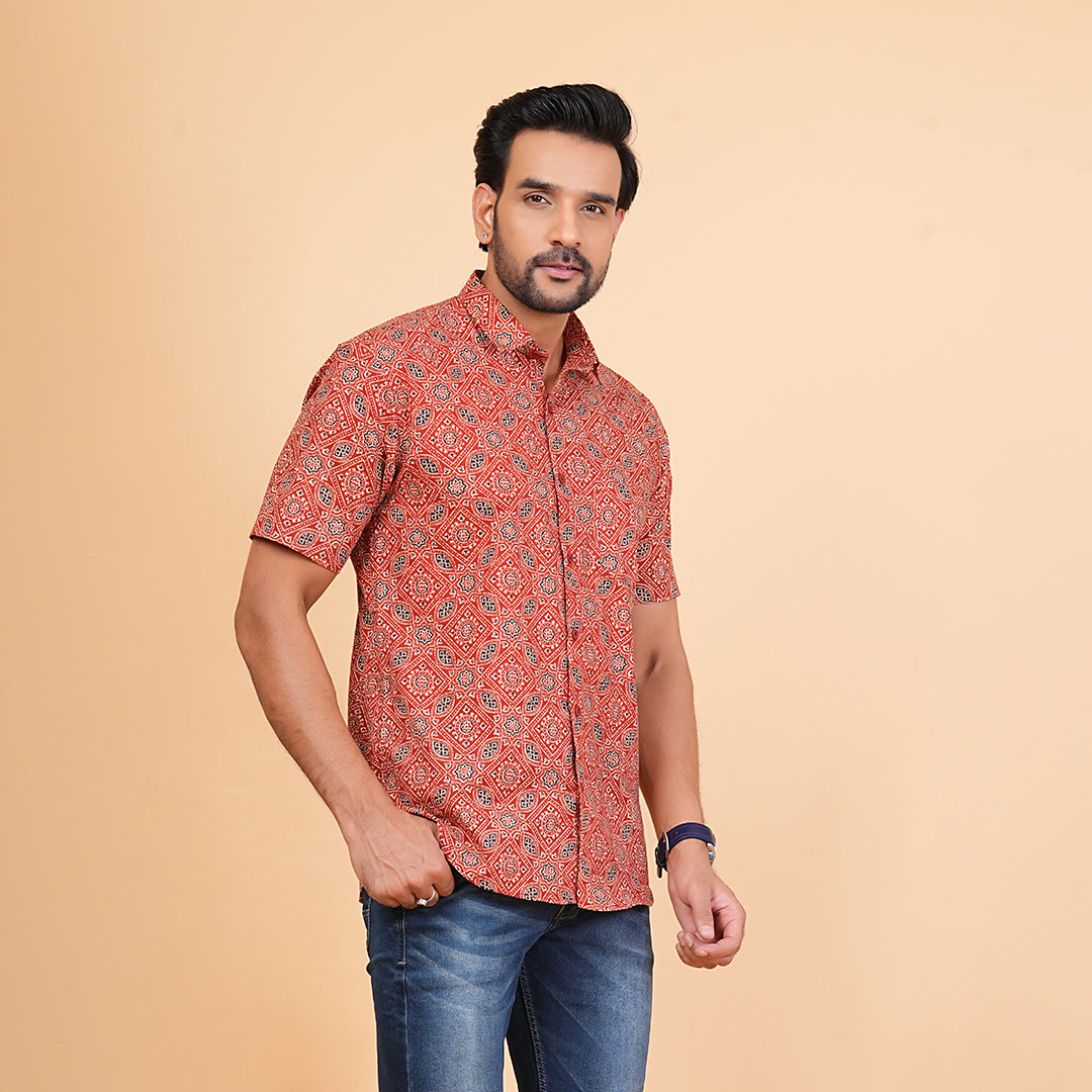 Red Ajrakh pattern Shirt