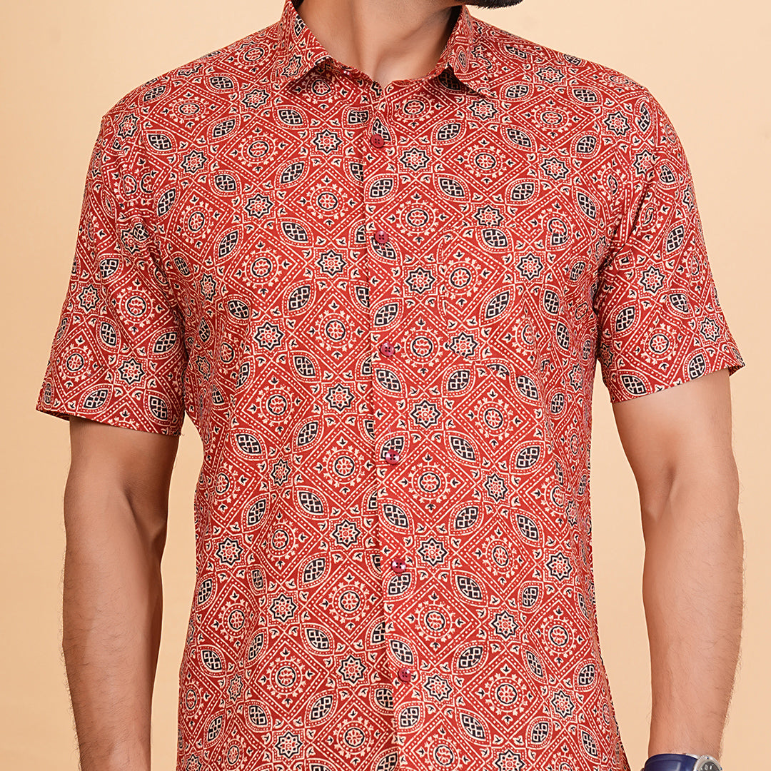 Red Ajrakh pattern Shirt