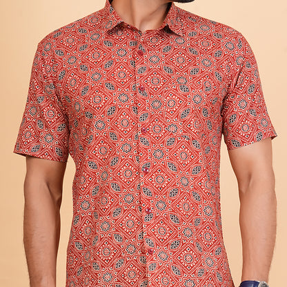 Red Ajrakh pattern Shirt