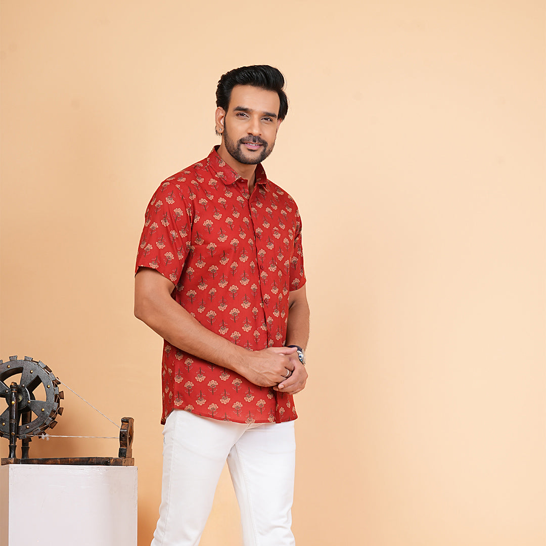 Red floral fusion by Jaipur Colors