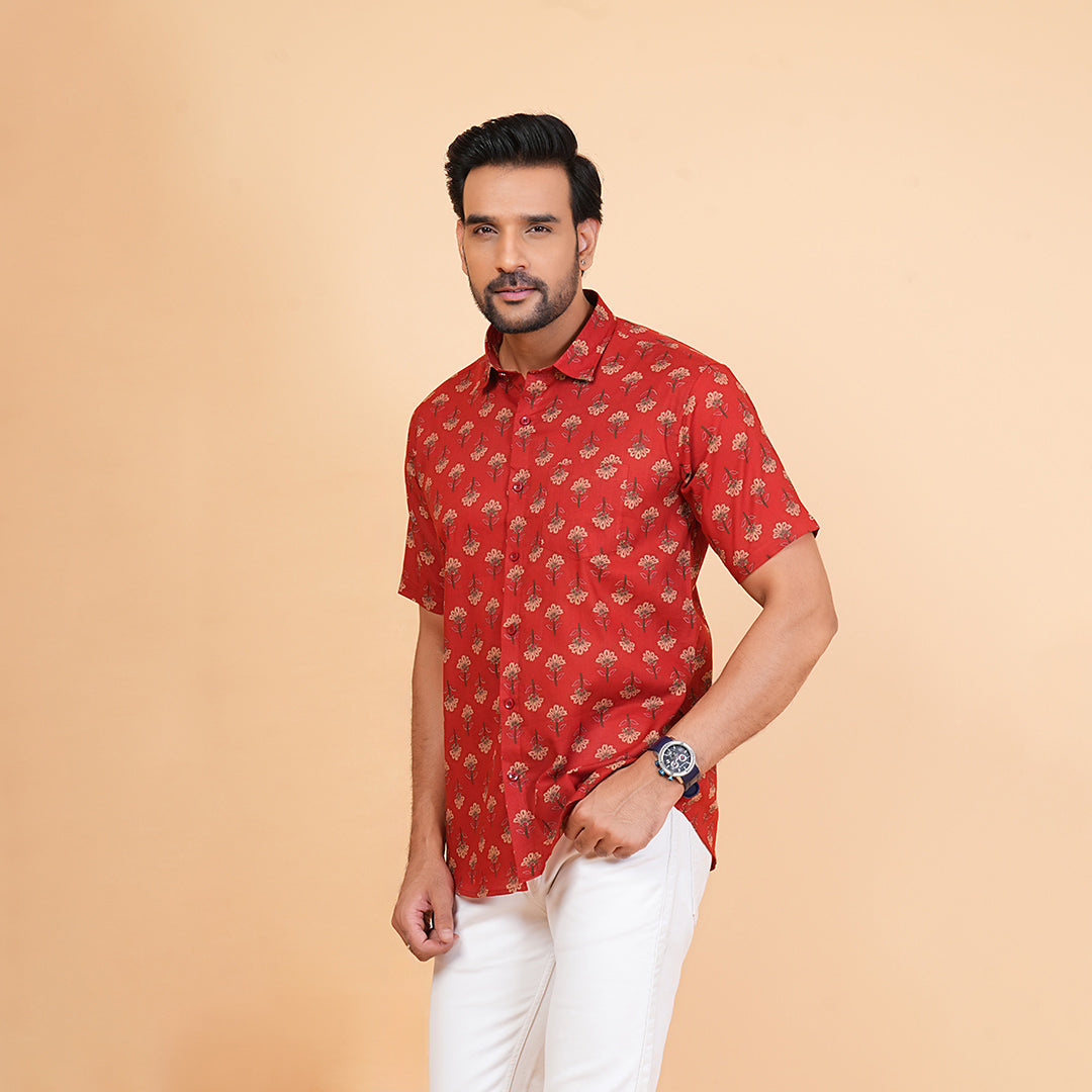 Red floral fusion by Jaipur Colors