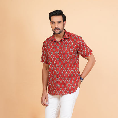Raging Red & Blossom Half-Sleeves Shirt