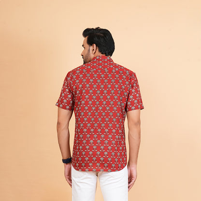 Raging Red & Blossom Half-Sleeves Shirt