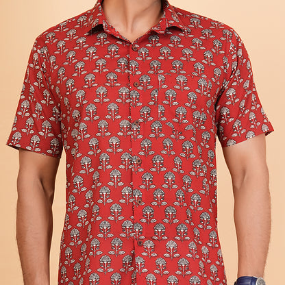 Raging Red & Blossom Half-Sleeves Shirt
