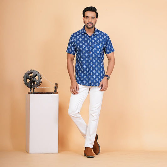 Midnight Garden with Light Petals Half-Sleeves Shirt