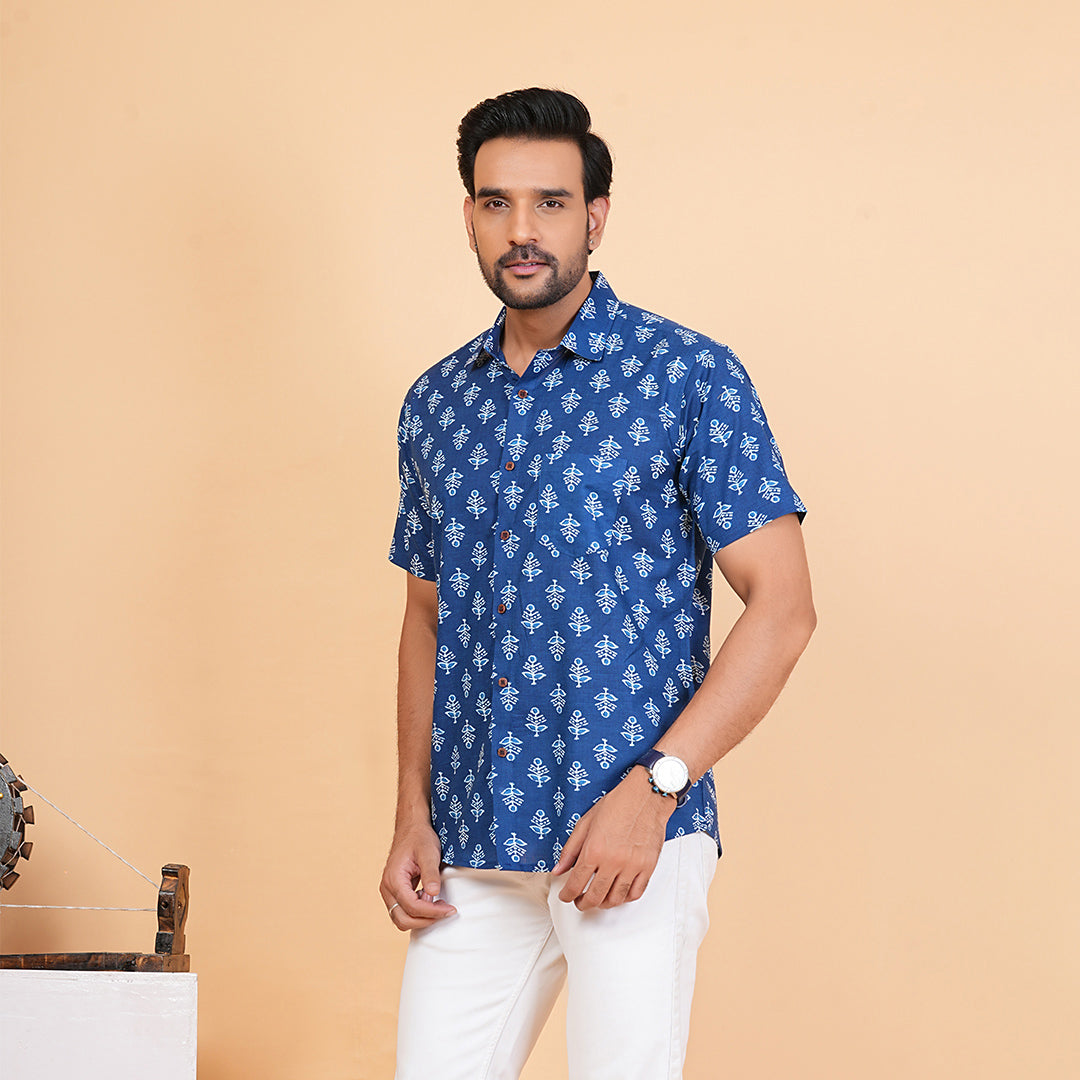 Midnight Garden with Light Petals Half-Sleeves Shirt