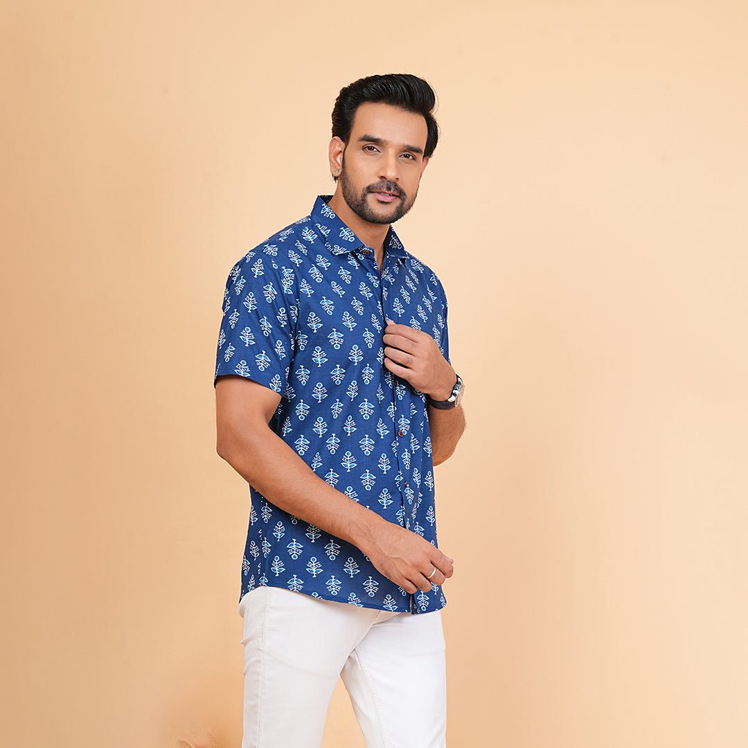 Midnight Garden with Light Petals Half-Sleeves Shirt