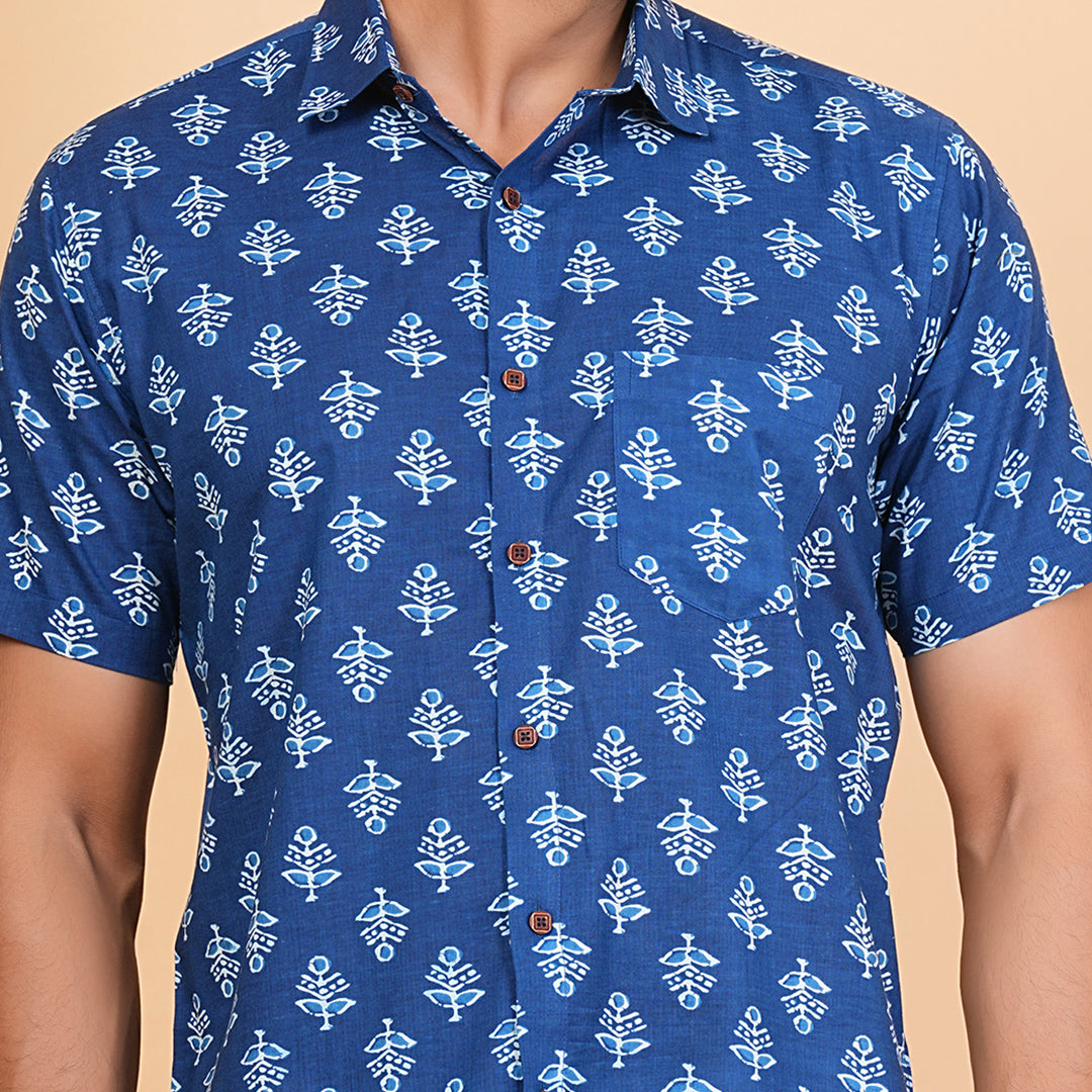 Midnight Garden with Light Petals Half-Sleeves Shirt
