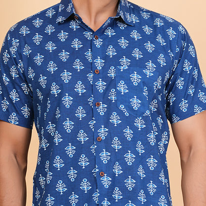 Midnight Garden with Light Petals Half-Sleeves Shirt