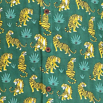 Green Safari with Yellow Stripes Half-Sleeves Shirts
