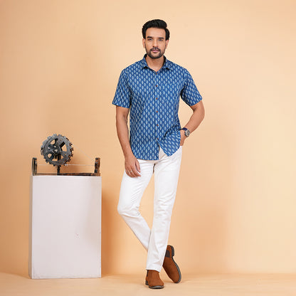 Ocean Leaf in Wind Print Half-Sleeves Shirt