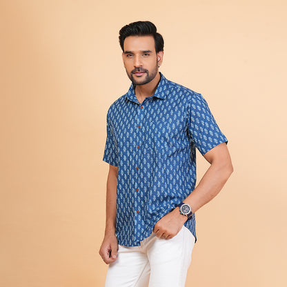 Ocean Leaf in Wind Print Half-Sleeves Shirt