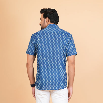 Ocean Leaf in Wind Print Half-Sleeves Shirt