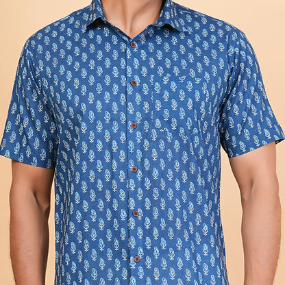 Ocean Leaf in Wind Print Half-Sleeves Shirt