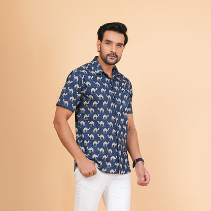 Wild Blues with White Camels Half-Sleeves Shirt