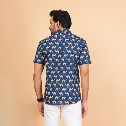 Wild Blues with White Camels Half-Sleeves Shirt