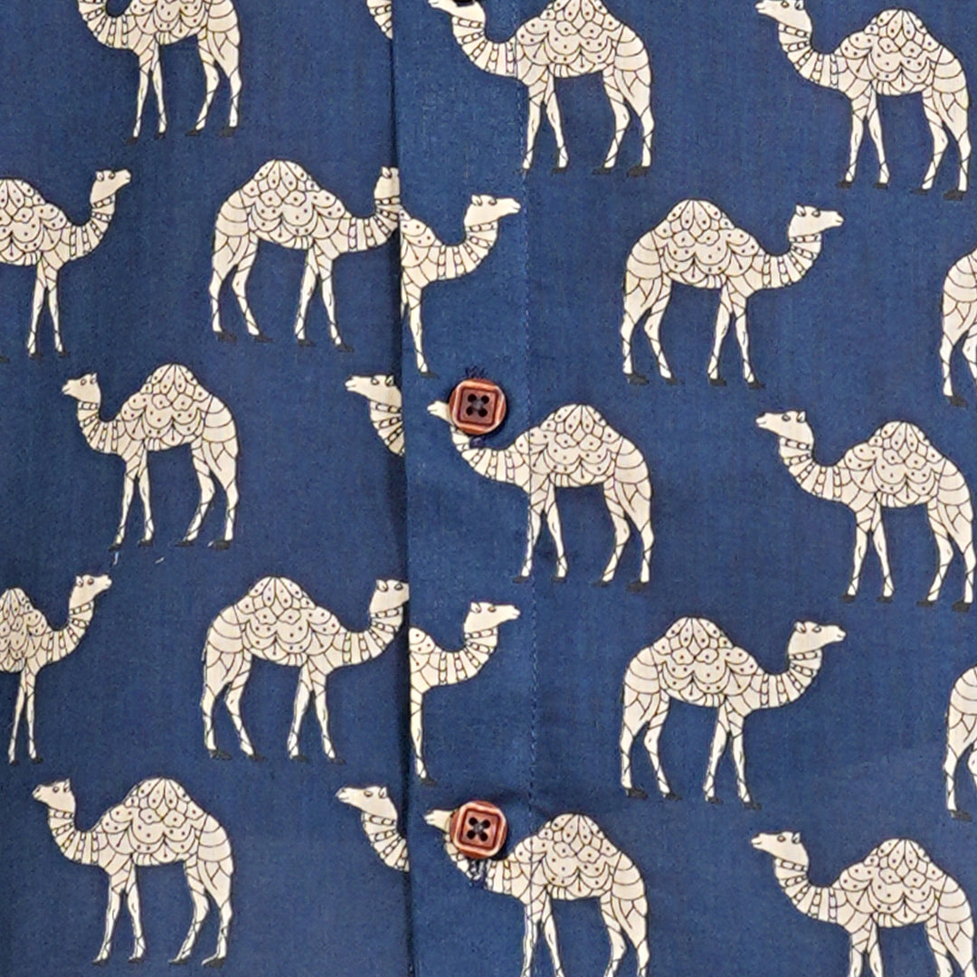 Wild Blues with White Camels Half-Sleeves Shirt