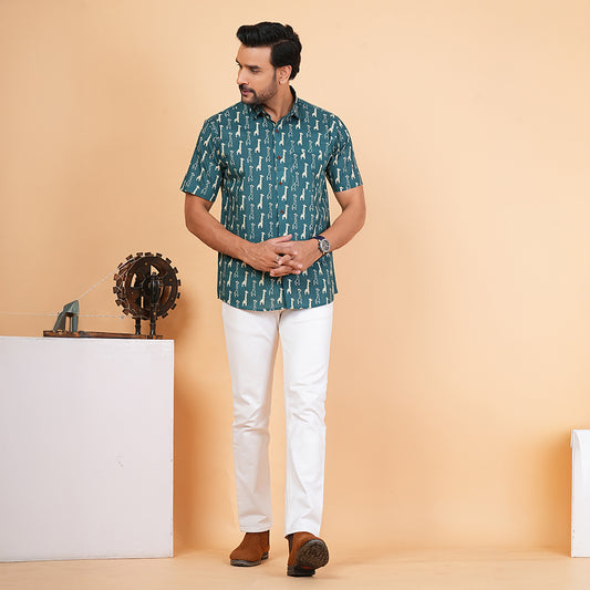 Teal Trails of Long Dreams Half-Sleeves Shirt