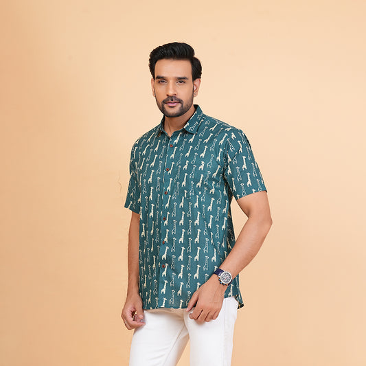 Teal Trails of Long Dreams Half-Sleeves Shirt