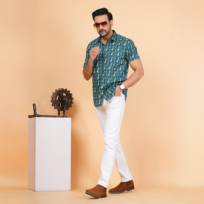 Teal Trails of Long Dreams Half-Sleeves Shirt