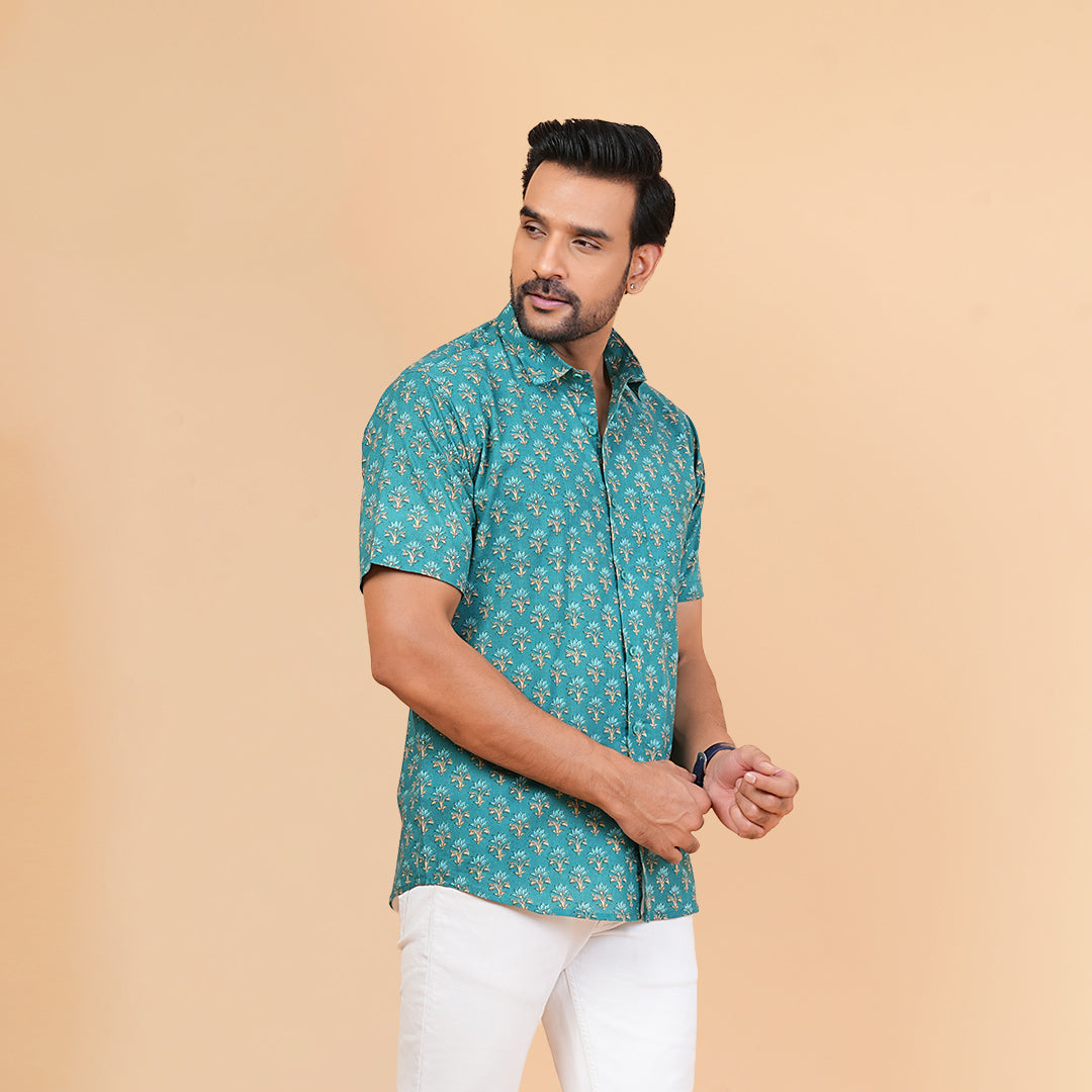 Vibrant Teal Floral delight Shirt
