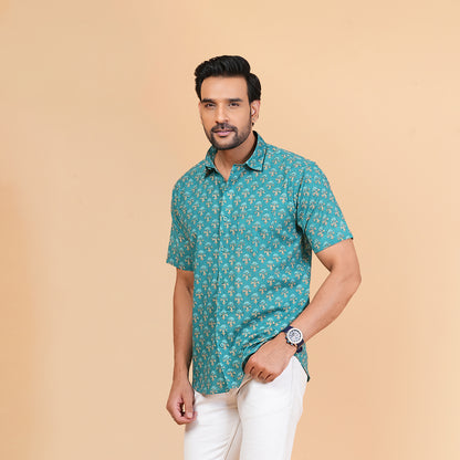 Vibrant Teal Floral delight Shirt