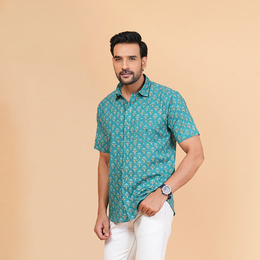 Vibrant Teal Floral delight Shirt