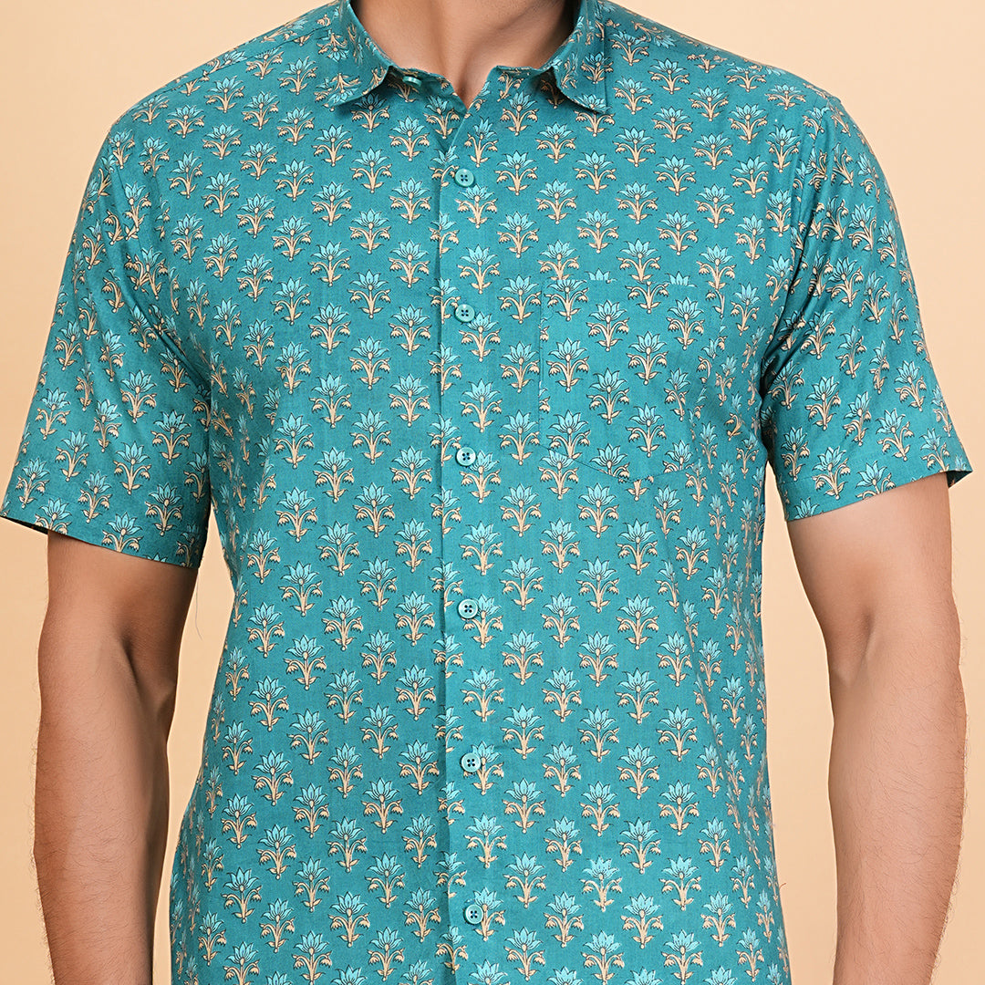 Vibrant Teal Floral delight Shirt
