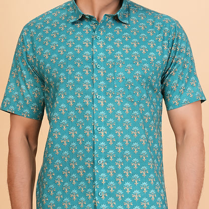 Vibrant Teal Floral delight Shirt
