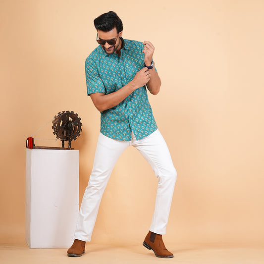 Vibrant Teal Floral delight Shirt