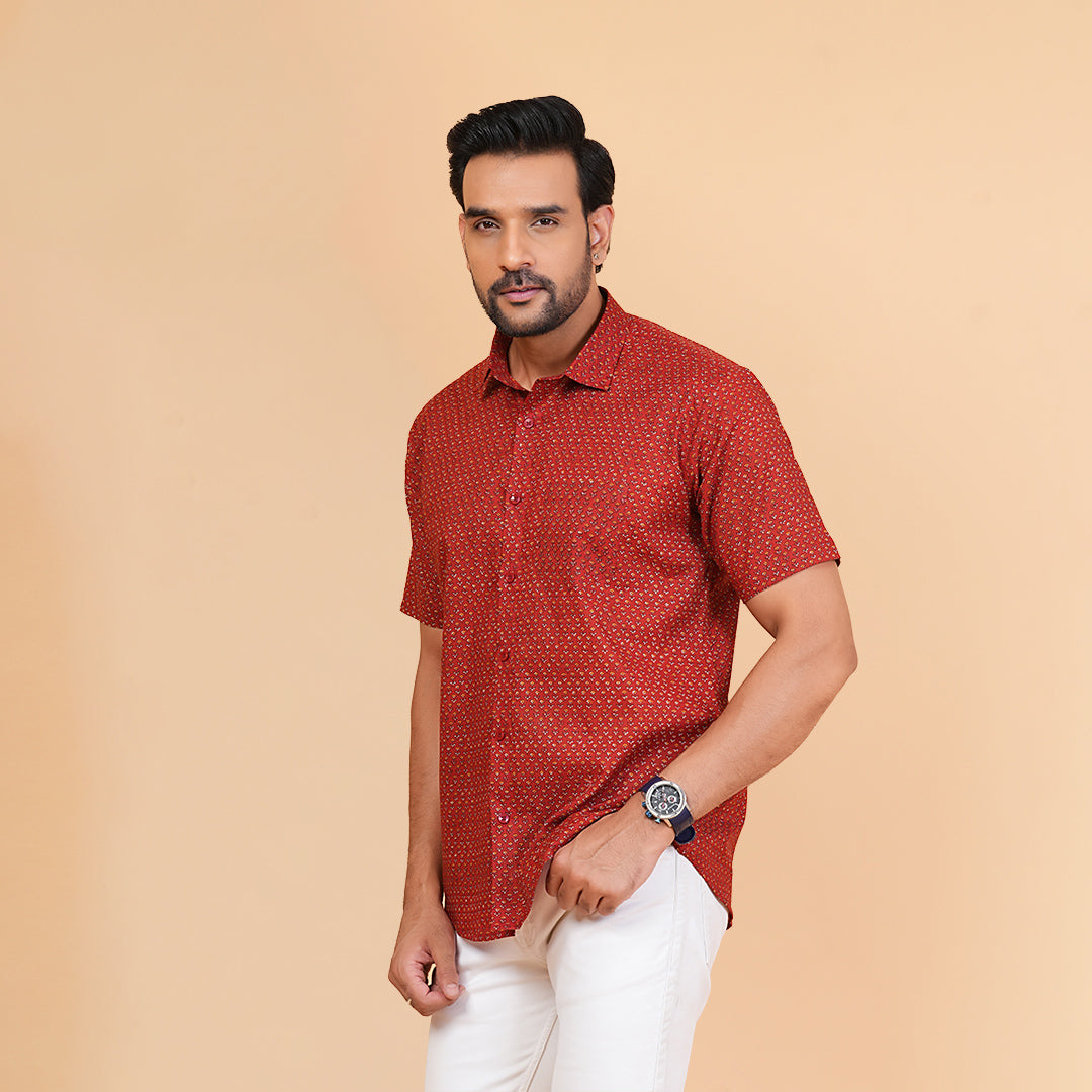 Red floral Dot shirt