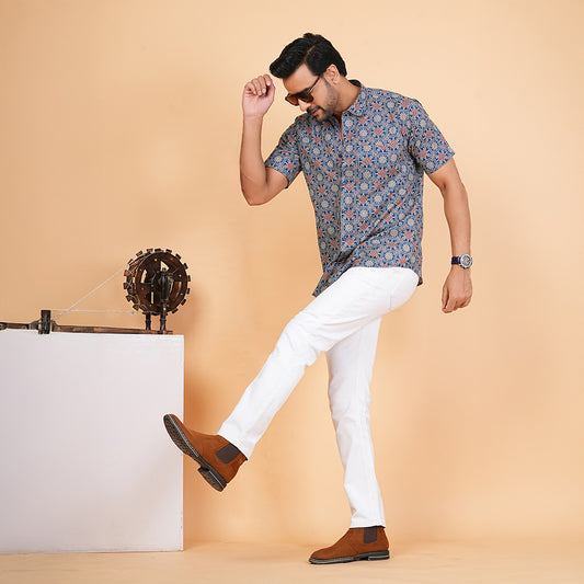 Blue AjrakhPattern style Shirt