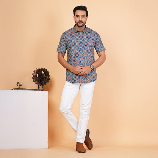 Blue AjrakhPattern style Shirt