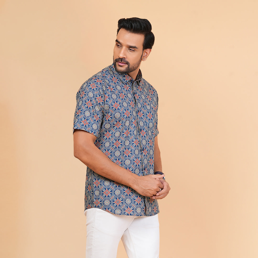 Blue AjrakhPattern style Shirt