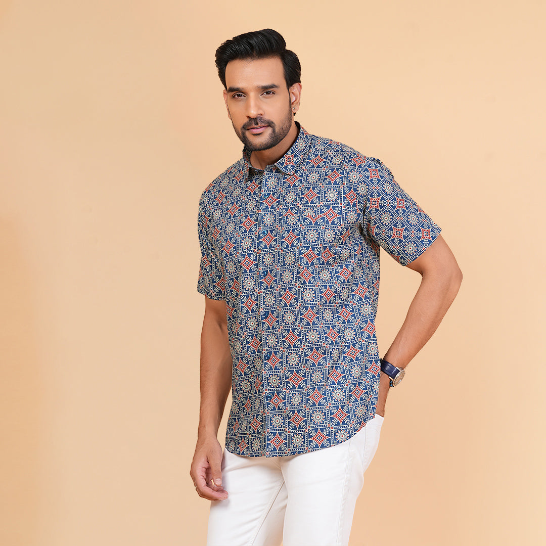 Blue AjrakhPattern style Shirt