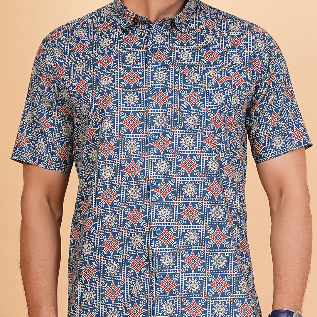 Blue AjrakhPattern style Shirt