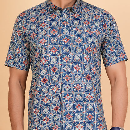 Blue AjrakhPattern style Shirt