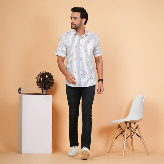 Cloud Blue with Tiny Tokens Half-Sleeves Shirt