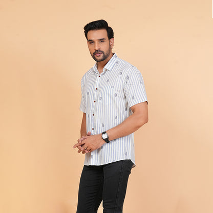 Cloud Blue with Tiny Tokens Half-Sleeves Shirt