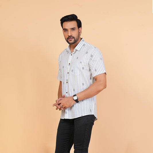 Cloud Blue with Tiny Tokens Half-Sleeves Shirt