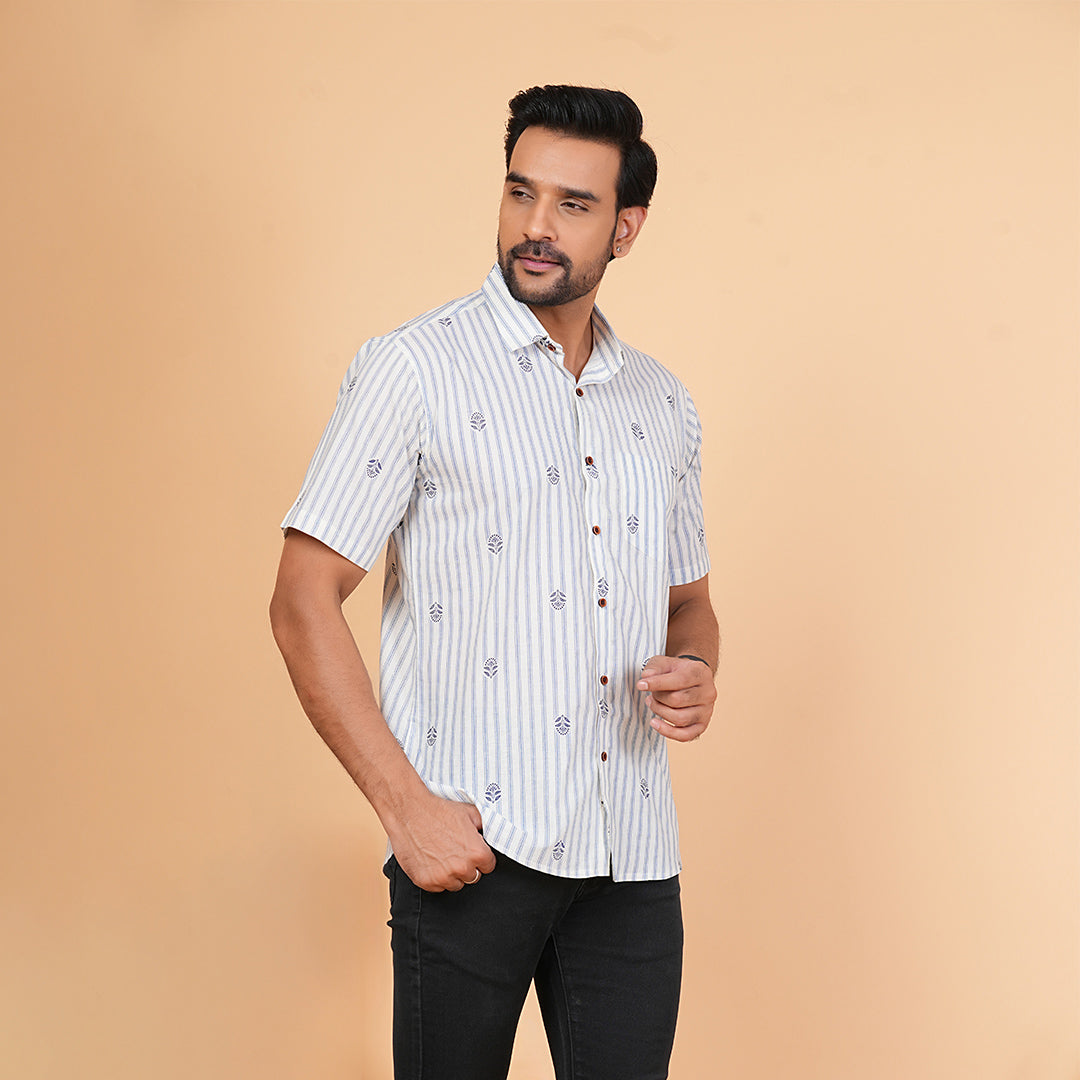 Cloud Blue with Tiny Tokens Half-Sleeves Shirt